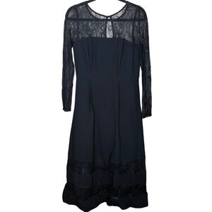 Aidan Mattox Womens Black‎ Lace Illusion Long Sleeve Midi Cocktail Dress Size 6